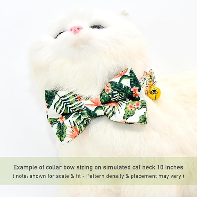 Bow Tie Cat Collar Set, Wedding/Birthday Gift for Cat, Summer Strelizia Flower Floral, Cat Accessories
