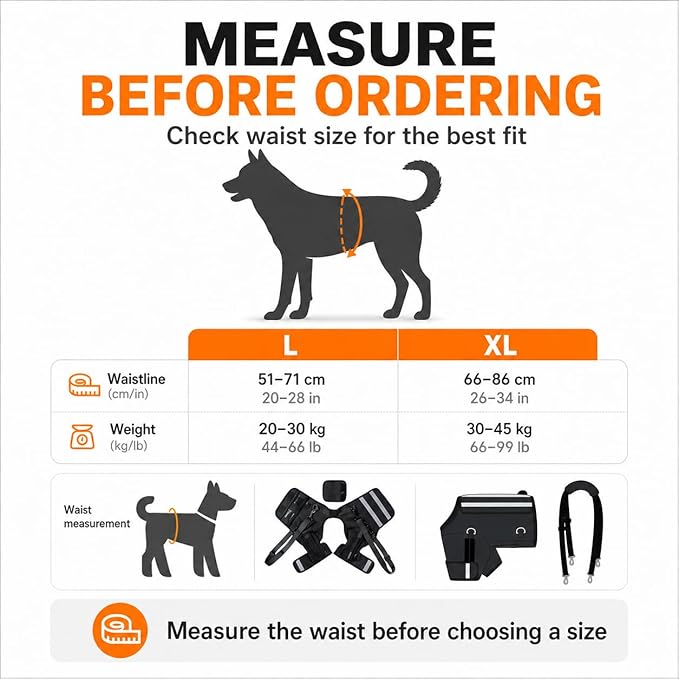 Dog Rear Leg Support Harness, Breathable Lift Assist for Large Dogs, Reflective Strips, Padded Handle for Stairs, Car Entry & Night Walks(XL)