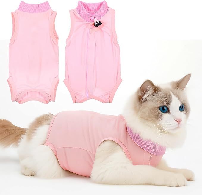 Cat Recovery Suit Spay Abdominal Wounds Skin Diseases Kitten Bodysuit Female Kitten Breathable Cone of Shame Alternative for Cats Anti Licking After Surgery Protection, Chest 13.4-15.7 in