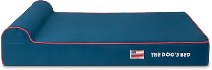 The Dog’s Bed Orthopedic Memory Foam Dog Bed with Headrest, Calming Surface – CertiPUR-Certified Foam, Oxford Fabric, Blue with Red Trim USA Flag, XL, 6-Inch