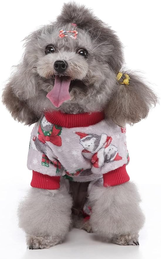 XIAOYU Christmas Dog Pajamas Soft Warm Pet Clothes Cat Apparel Winter Holiday Costumes for Small Dog Cat, Hedgehog, M