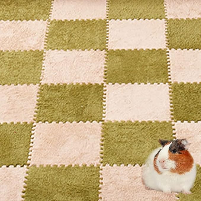 10Pcs 11” x 11” Guinea Pig Pads Washable, Reusable Guinea Pig Fleece Cage Liners, Soft Warm Rabbit Sleep Mat Blanket Bed (Green)