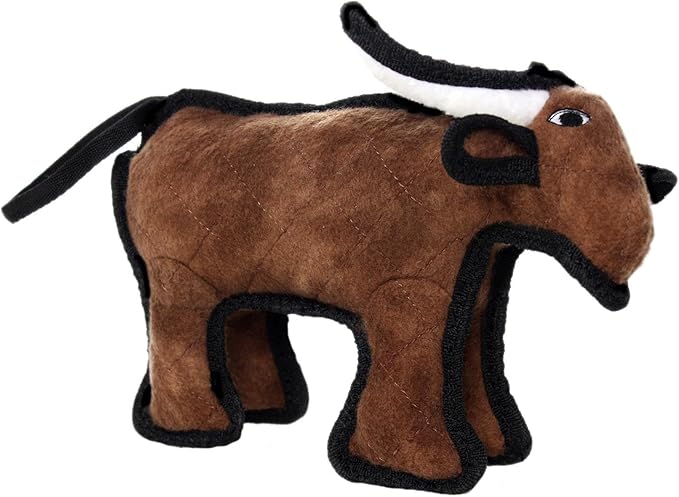 TUFFY - World's Tuffest Soft Dog Toy - Barnyard Junior Bull - Multiple Layers. Made Durable, Strong & Tough. Interactive Play (Tug, Toss & Fetch). Machine Washable & Floats