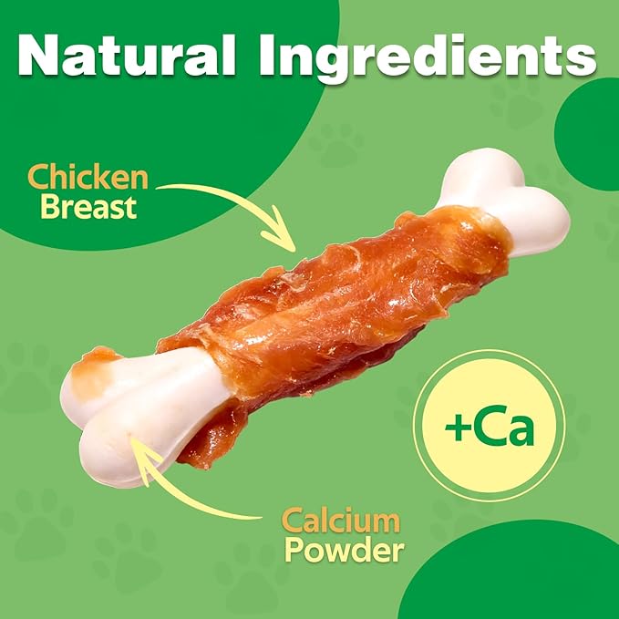Chicken Wrapped Dog & Cat Chew Treats, Real Chicken Calcium Sticks, 10.0 oz Pet Training Snacks with Natural Ingredients (A-10.0oz)