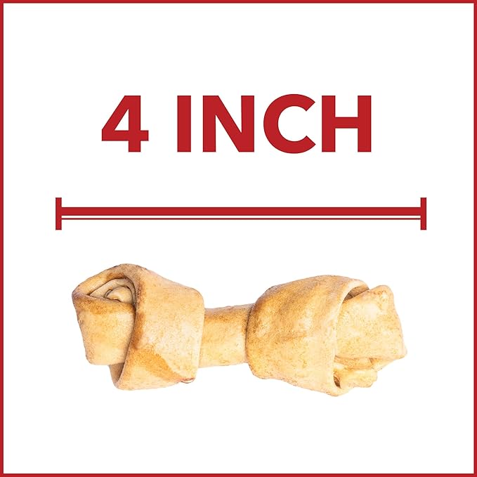 Pet Factory American Beefhide 4-5" Knotted Bones Dog Chew Treats - Chicken Flavor, 4 Count/1 Pack