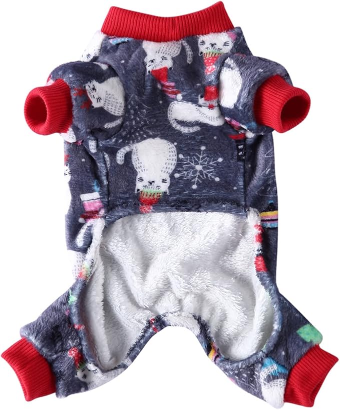 XIAOYU Christmas Dog Pajamas Soft Warm Pet Clothes Cat Apparel Winter Holiday Costumes for Small Dog Cat, Christmas Cat, L