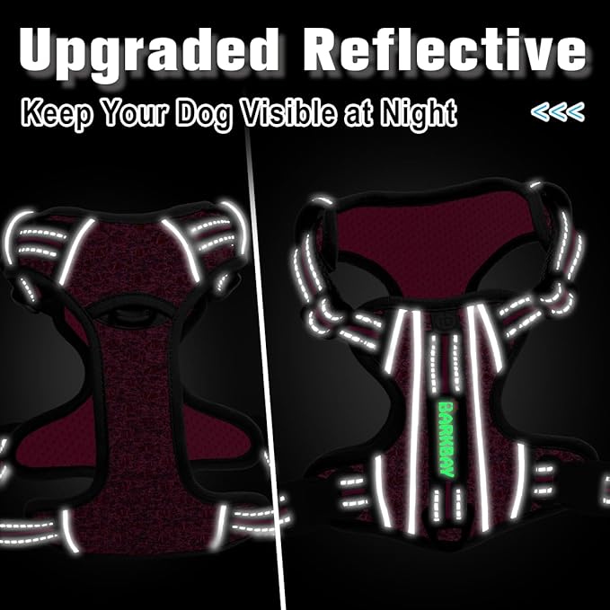 BARKBAY Dog Harness No Pull with ID Tag Pocket - Heavy Duty, Reflective, Easy Control for Large Dogs(Pink/Black,S)