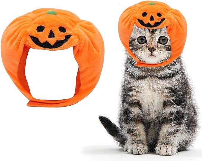 ALIBBON Cat & Dog Halloween Costume - Pumpkin Headdress & Cap for Puppy & Kitty Cosplay