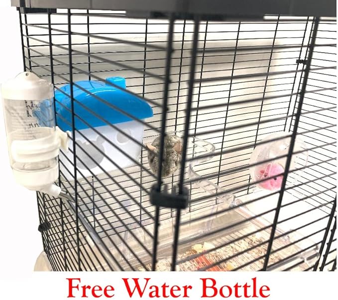Large 3-Story Acrylic Clear Hamster Palace Cage Habitat Home for Guinea Pig Rodent Gerbil Rat Mice Mouse (L24 x W16 x 23" H, Black/Clear)