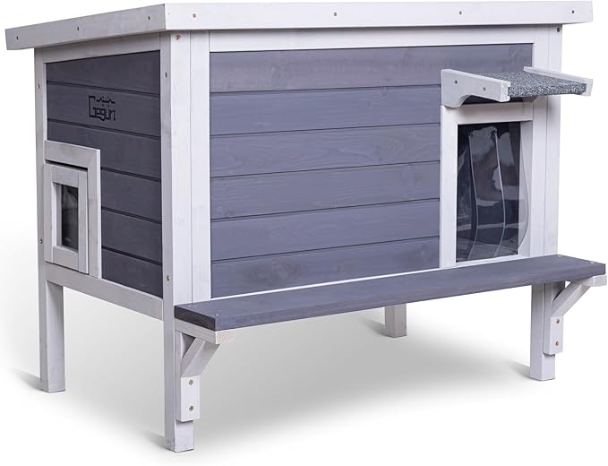 Winter-Proof Insulated Outdoor Cat House – Large Weatherproof Wooden Shelter for Feral & Stray Cats in All Seasons, Heated Cat Enclosure with Removable Roof & Elevated Floor
