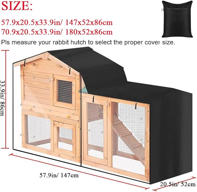 Triangle Rabbit Hutch Cover Skyour Indoor Outdoor 420D Oxford Waterproof Rabbit Guinea Pig Animal Hutch Dust Cover Pet House Bunny Poultry Cage Covers (70.9x20.5x33.9in)