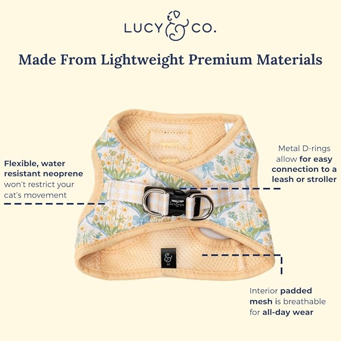 Lucy & Co. Sunshine and Daffodils Step-in Cat Harness and Leash Set Bundle, Reflective, Breathable & Adjustable Harness for Cats, Kittens & Small Dogs, Lightweight & Secure - X-Small