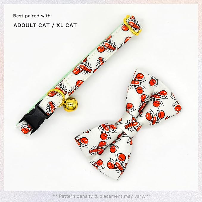 Cat Collar Bow Set, Red Crab, Wedding/Birthday Breakaway Collar Bowtie for Kitten/Cat