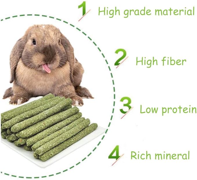 25pcs Natural Grass Stick for Rabbit, Pet Chew Toys 5 Tastes for Choice Timothy Alfalfa Fruit tree Rye Oat, Molar Rod Small Pet Natural Snacks for Guinea Pigs, Rabbits, Bunny, Chinchilla, Hamsters