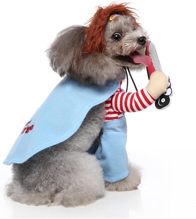 Puppy Deadly Doll Dog Costume, Pet Cosplay Clothes Halloween Christmas Funny Party Costume for Cats and Small Dogs (Large, Blue)
