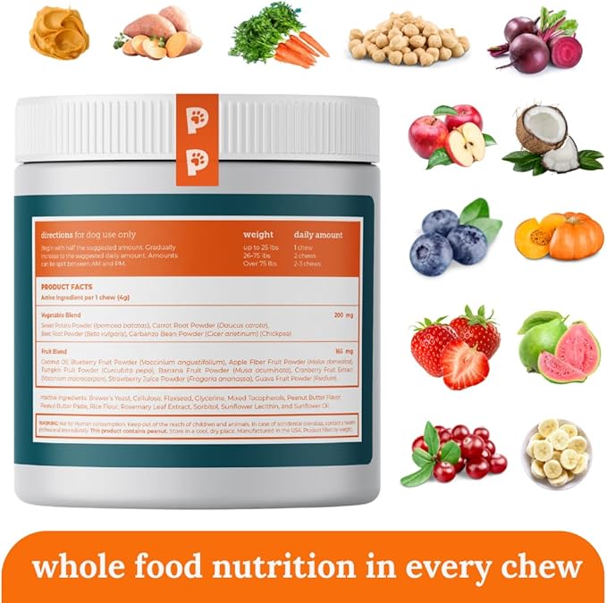 Pure Harvest - Healthy All Natural Dog Treats - Delicious Peanut Butter Flavor Chews - Made from 14+ Fruits & Veggies - Support Dog Health - No Synthetic Vitamins (270 Chews)
