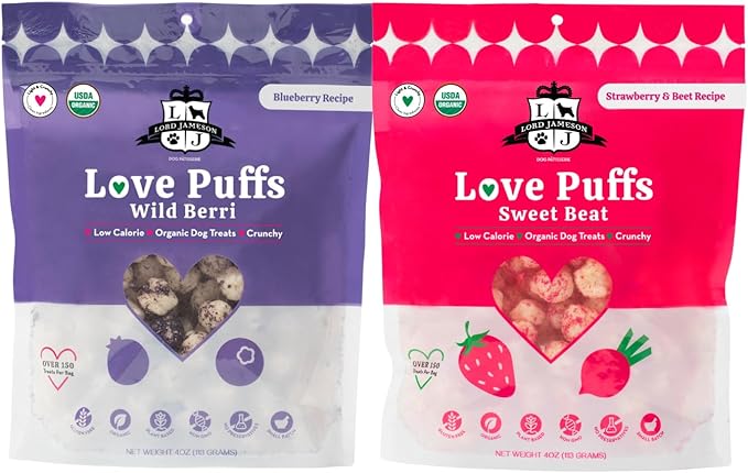 Lord Jameson Wild Berri and Sweet Beat Bundle – Low Calorie Dog Training Treats, Organic Crunchy Dog Treats, Gluten Free & Plant-Based, USDA Certified, Made in USA