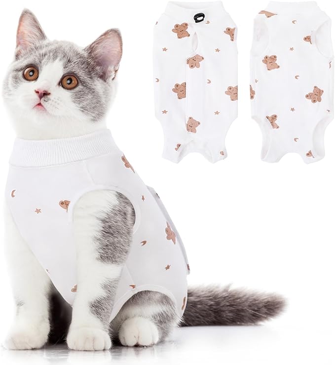 Cat Recovery Suit, Kitten Surgical Full Bodysuit for Abdominal Wound Protector Anti Licking After Surgery, Professional Bandages Cone E-Collar Alternative for Small Male & Female Pets