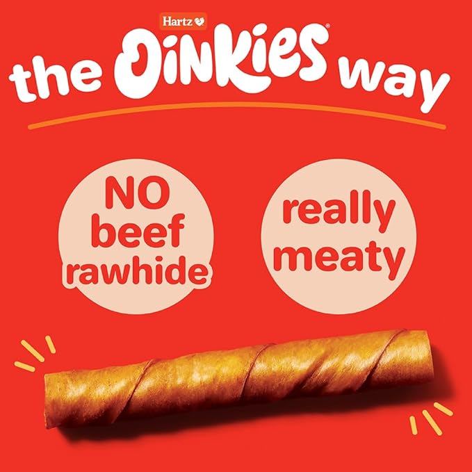 HARTZ Oinkies Natural Smoked Pig Skin Twist Dog Treat Chews - 10 Pack
