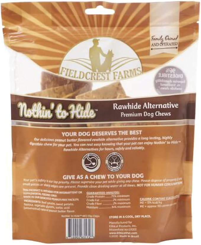 Fieldcrest Farms Nothin to Hide Flip Chips Chews for Dogs - All Natural Rawhide Alternative Treats for Dogs, Chicken, Beef or Peanut Butter Flavor Snack for All Breed Dogs (Peanut Butter, 8.5 Oz)