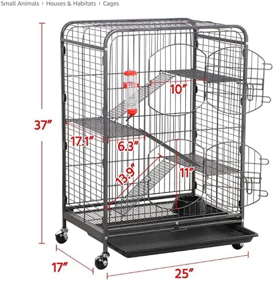 SUPER DEAL 37.2 Inches Metal Ferret Cage Chinchilla 4 Tiers Small Animal Cage with 3 Ladders/ 2 Front Doors/Food Bowl/Water Bottle/Slide Out Trays/Swivel Casters,Black