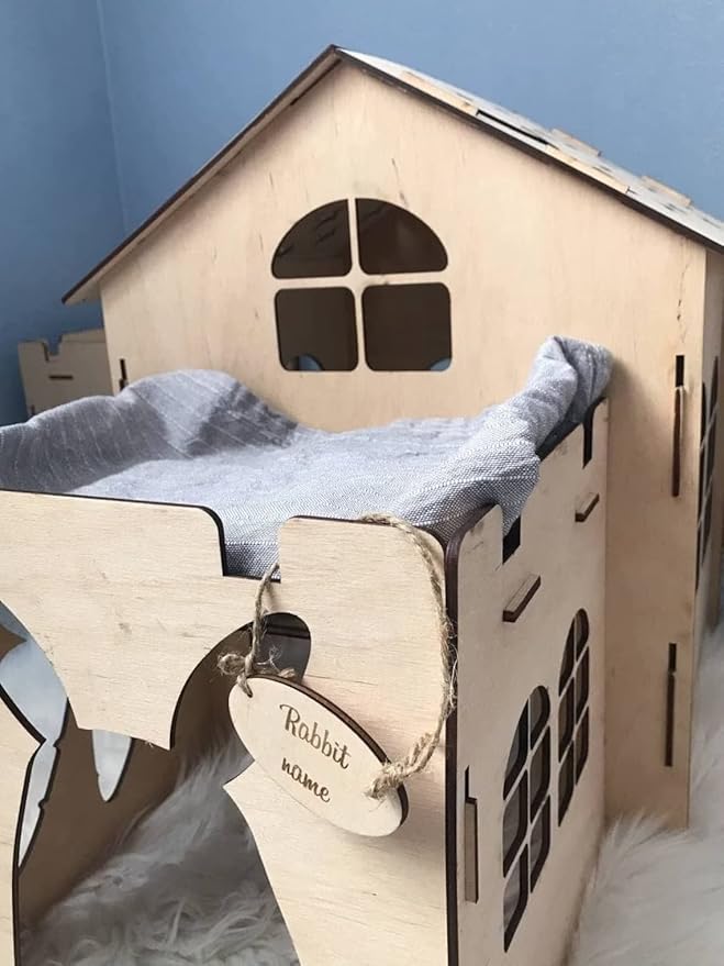 Bunny house with ladder, guinea pig house, rabbit furniture, bunny decoration, rabbit supplies, chinchilla house, pet bed, chinchilla (22.4x13.8x16.9 inch)