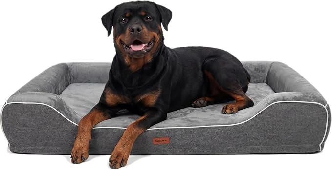 Cooling Orthopedic Dog Bed for Extra Large Dogs,Removable Washable Cover,Gel Memory Foam & Egg Crate Foam,Waterproof Joint Pain Relief 48"x30"x9.0",Dark Grey