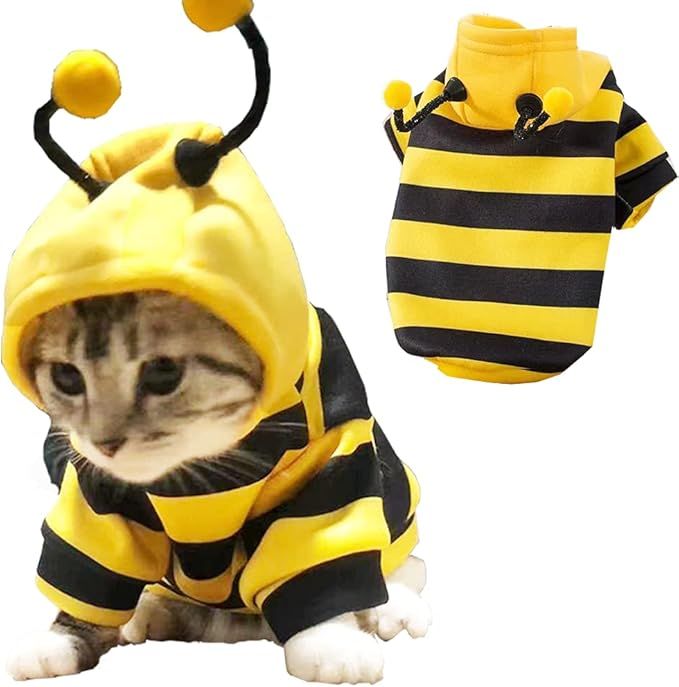 Pet Bee Halloween Costume Dog Hoodies Cat Holiday Cosplay Warm Clothes Puppy Cute Hooded Coat Christmas Outfits for Cat and Small Dogs (C, Medium), Yellow