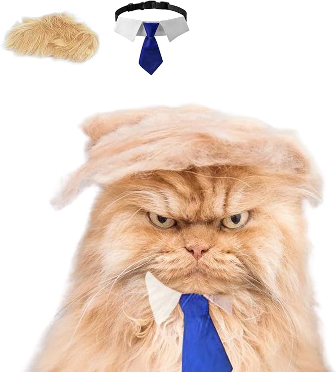Pet Cat/Dog Blonde Wig with Tie - Iconic and Playful Toupee Hat, Cosplay Dress Up Clothing Costume Halloween Accessories (BlueTie, S)