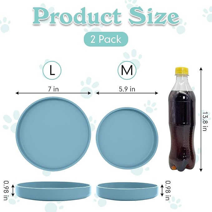 Silicone Dog Bowl Shallow Cat Food Bowls 7" Wide Puppy Plates Whisker Fatigue Pet Feeding Dishes Set of 3 for Dry and Wet Food Indoor (Blue + Pink + Green)