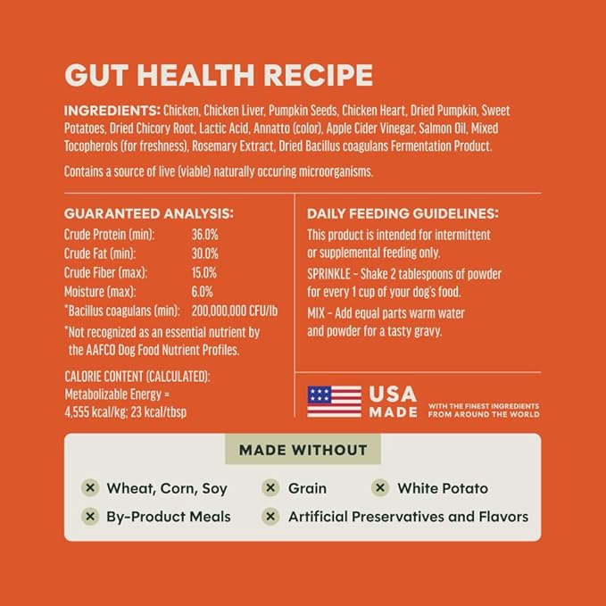 Instinct RawBoost Shakers, Freeze-Dried Dog Food Powder Topper, Chicken - Gut Health, 5.5 oz. Bottle