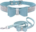 Light Blue Female Dog Collar and Leash Set with Bow Tie, Bling Diamond Cat Collar with Bowtie Crystal Rhinestone Puppy Collars for XXS Xs Small Medium Large Girl Dogs Pet Kitten, XSmall