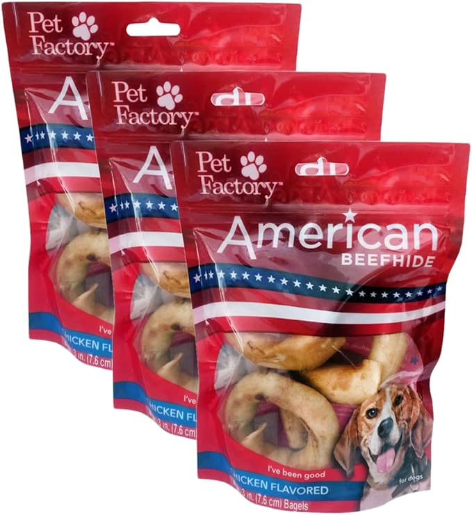 Pet Factory American Beefhide 3" Bagels Dog Chew Treats - Chicken Flavor, 4 Count/3 Pack