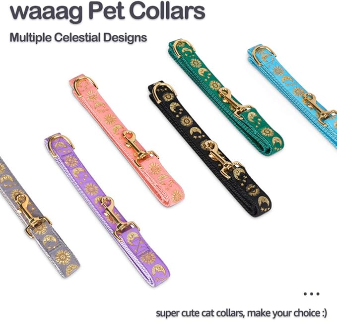 waaag Pet, Moons Stars Suns Dog Collar Cat Collar, Multiple Designs Crescent Celestial Dog Cat Collar Leash Harness Small (Pack of 1)