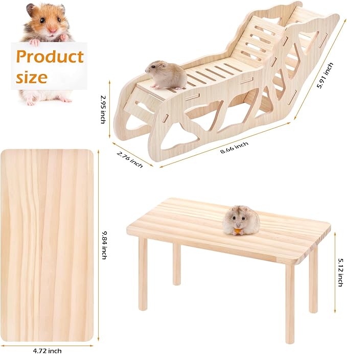 (2-piece Set) Hamster Game Wooden Platform, Tunnel Ladder Hidden Area Platform with Wooden Support Columns, Toy cage Accessories for Hamster Squirrels and Other Small Pets