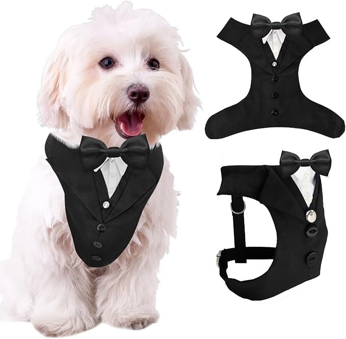 AVERYDAY Dog Tuxedo for Wedding Outfit, Dog Suit and Tie Costumes for Birthday, Halloween, Cosplay, Christmas Party, Pet Formal Wear with Bowtie, Tux for Small Dogs, Chihuahua, Bichon, Maltese, Cats