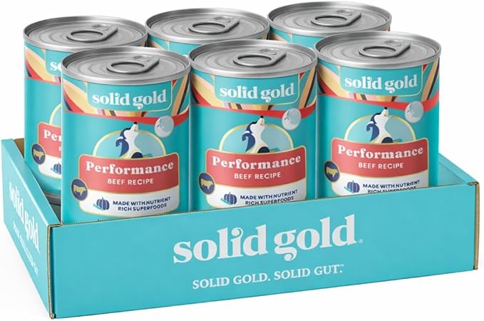 Solid Gold High Protein Wet Dog Food for Large Dogs & Small Dogs - Soft Grain Free Canned Dog Food w/Real Beef, Prebiotics & Superfoods for Gut Health & Immune Support - All Ages - 6ct 13.2oz Cans