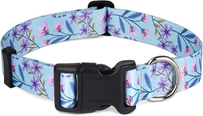 Dog Collars with Floral Print, Soft Comfortable Adjustable Collars for Small Medium Large Dogs, Floral Pattern for Girl Boy Dogs(Bicolor Flower,S)