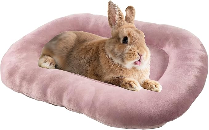 15.7’’×12.2’’ Cozy Bunny Bed for Rabbits Indoor, Soft Concave Oval Beds for Small Animal, Washable Plush Mat for Bunnies, Guinea Pigs,Rabbit,Pink
