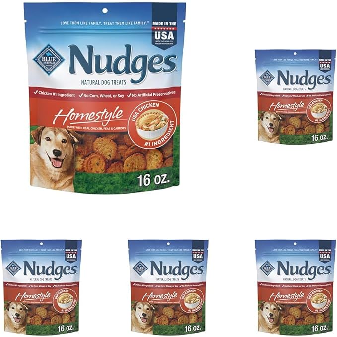 Blue Buffalo Nudges Homestyle Natural Dog Treats, Made in the USA with Real Chicken, Peas, and Carrots, 16-oz. Bag (Pack of 5)