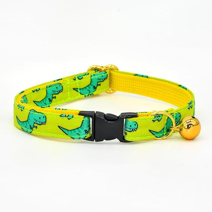 Cat Collar Bow Set, Green Dinosaur, Wedding/Birthday Breakaway Collar Bowtie for Kitten/Cat