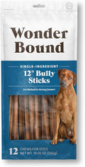 Amazon Brand - Wonder Bound Bully Sticks Dog Treats, All-Natural, Highly Digestible, Long Lasting Dog Beef Treats, 12 inch, (12 Count)