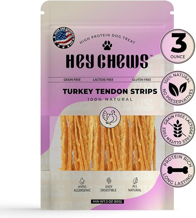 Turkey Tendons for Dogs - Turkey Dog Treats, Tenderloin - Made in The USA -Hypoallergenic Treats for Dogs - 3 oz