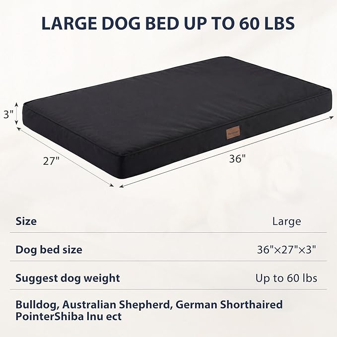 BFPETHOME Outdoor Dog Beds for Large Dogs, Waterproof Dog Bed for Medium, Large, Extra Large Dogs, Orthopedic Pet Bed with Removable Washable Cover, Egg Crate Foam Pet Bed Mat. (36 x 27in, Black)