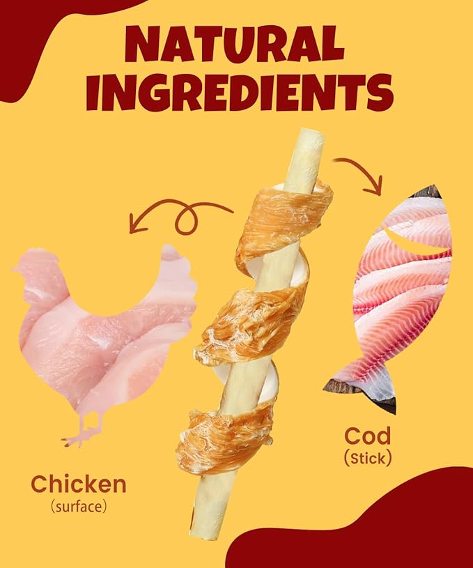 Chicken Wrapped Cod Sticks Dog Treats High Protein Fish & Chicken Jerky Rawhide Free Healthy Dog SnacksRich in Omega-3 Natural Training Treats for All Breeds 10.6 oz