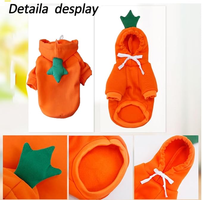 Happy Dog Hoodies - Funny Dog Clothes for Small Dogs & Cats - Hooded Puppy Sweatshirt Coat - Winter & Easter Outfit - Carrot Costume for Kitten, Chihuahua, Pomeranian, Yorkie (Orange, Medium)