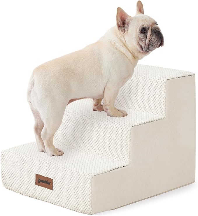 ZOMISIA Dog Steps for Couch - Pet Stairs for Small Dogs and Cats, Dog Steps with Non-Slip Bottom Grey 3 Steps, Beige