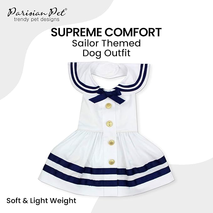 Parisian Pet Sailor Dog Dress - 100% Cotton Summer Clothes for Large Dogs Girl - Nautical Pet Apparel - Stylish Dog Outfit - Lightweight and Breathable Puppy Clothes - Cute Dresses for Dogs