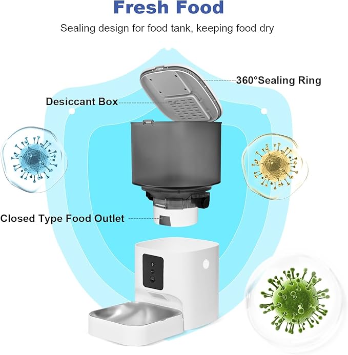 2.4G/5G Automatic Cat Feeder, 4L WiFi Food Dispenser with 10s Voice Recorder, Pet Feeder up to 10 Meals per Day, Timed Cat Feeder with Dry Food Sealed Ring (Matte White, 4.0 L)