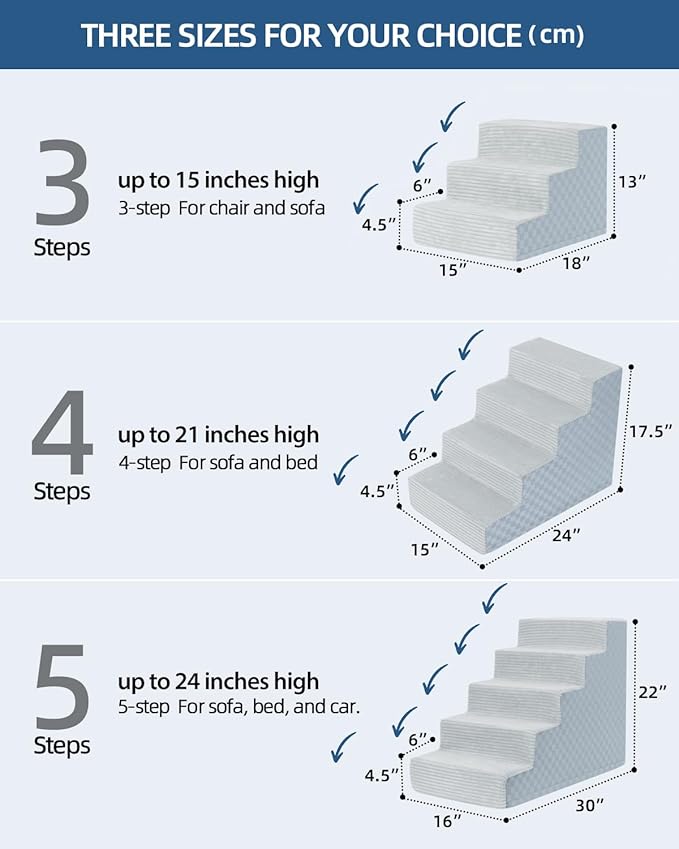 Vfrog Dog Stairs for Small Dogs,17.5" H,4-Step Dog Steps Ramp for Bed and Couch with High Density Foam,Non-Slip Pet Steps for Dogs and Cats,Pet Stairs with a Washable Cover,Grey
